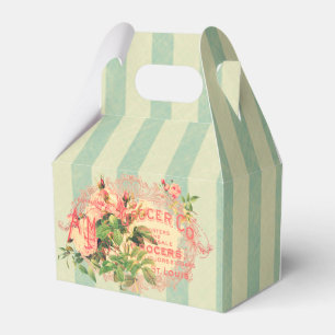 Französischer Vintage, Rosen und werbe Postkarte, Geschenkschachtel