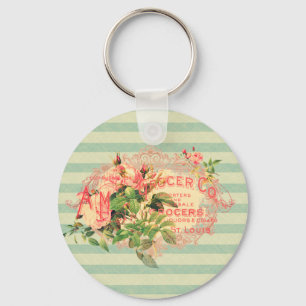 Französischer Vintage, Rosen und werbe Postkarte, Schlüsselanhänger