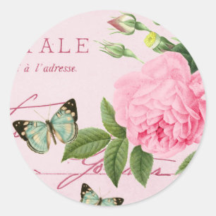 Französischer Vintager mit Blumenaufkleber girly Runder Aufkleber