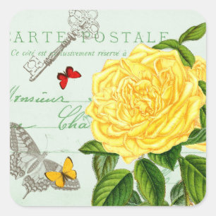Französischer Vintager mit Blumenaufkleber mit Quadratischer Aufkleber