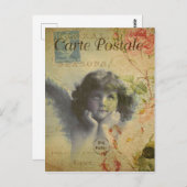 Französischer Vintager Stil Engel und Rose Postkarte (Vorne/Hinten)