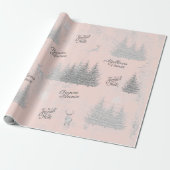 Französischer Weihnachtswald Deer Tree Pink Joyeux Geschenkpapier (Ungerollt)