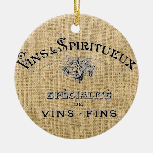 Französischer Wein auf Burlap Keramik Ornament (Vorne)