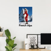 Französisches Alpen-Skiplakat Poster (Heimbüro)