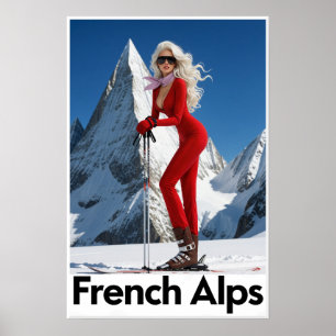 Französisches Alpen-Skiplakat Poster
