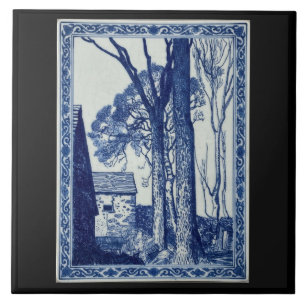 Französisches Alpendorf Kobaltblaues Keramik-Kunst Fliese