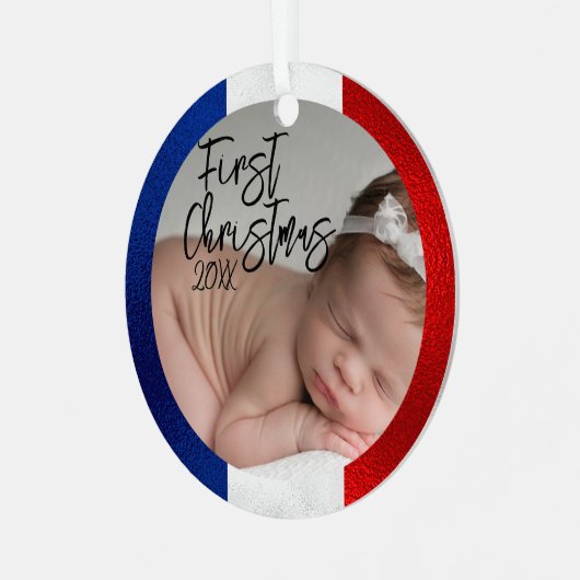 Französisches Baby's First Christmas Ornament Aus Metall (Vorderseite links)