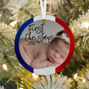 Französisches Baby's First Christmas Ornament Aus Metall