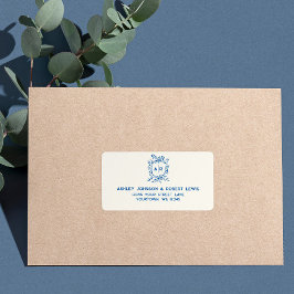 Französisches Blau Monogramm-Wappen Hochzeit RSVP Adressaufkleber