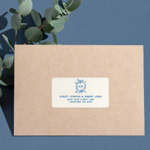 Französisches Blau Monogramm-Wappen Hochzeit RSVP Adressaufkleber