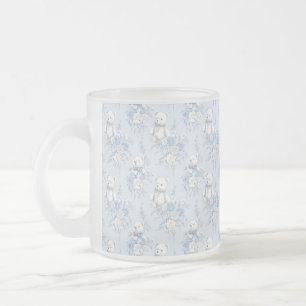 Französisches blaues Blumenornament und Bär Mattglastasse