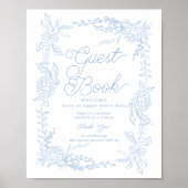 Französisches Blaues Hortensien-Gästebuch-Schild Poster (Vorne)