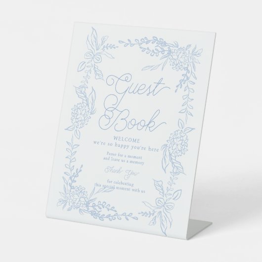 Französisches Blaues Hortensien-Gästebuch-Tischsch Sockelschild (Vorderseite)