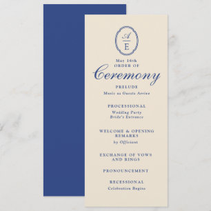 Französisches blaues Monogramm-Hochzeitsprogramm Einladung