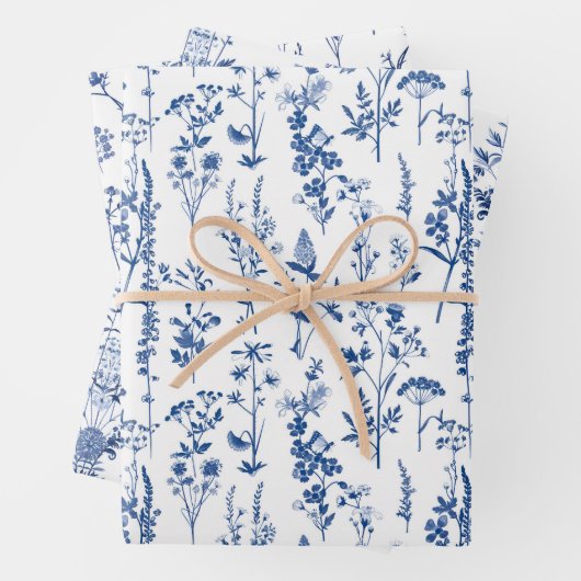 Französisches Bluegarten-Wildblumen-Muster Geschenkpapier Set (Beispiel)