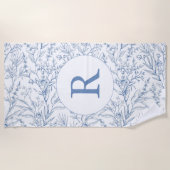 Französisches Blumenhandtuch Blue Monogram Beach H Strandtuch (Vorderseite)