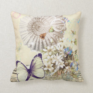 französisches botanisches beige Vintagen Kissen