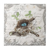 französisches botanisches des Vintagen Fliese (Vorderseite)