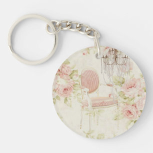 Französisches Boudoir Vintage rosa Blumenmuster Schlüsselanhänger