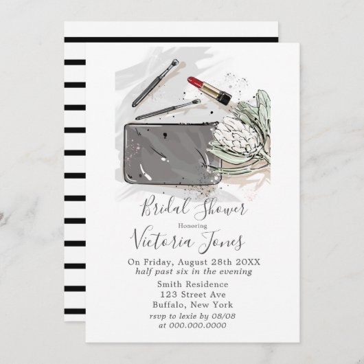 französisches Brautparty mit Mode und Protea Einladung (Vorne/Hinten)