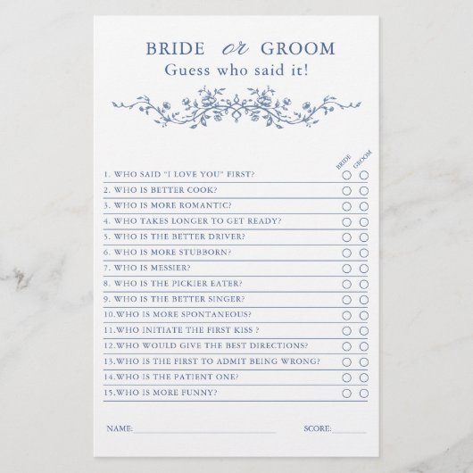 Französisches Brautparty-Spiel "Brille oder Groom" (Vorderseite)