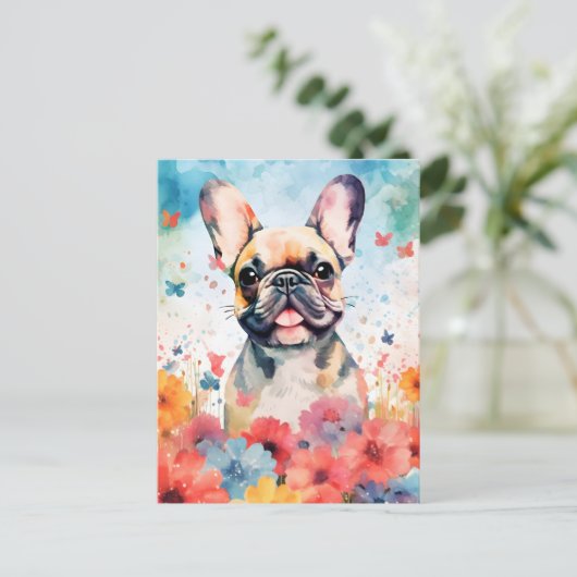 Französisches Bulldog farbiges Aquarellwerk Postkarte (Stehend Vorderseite)