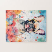 Französisches Bulldog farbiges Aquarellwerk Puzzle (Horizontal)