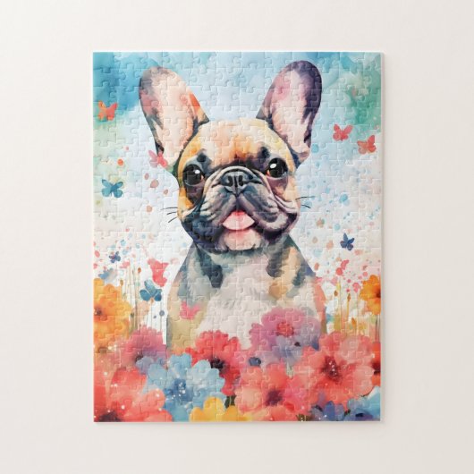 Französisches Bulldog farbiges Aquarellwerk Puzzle (Vertikal)