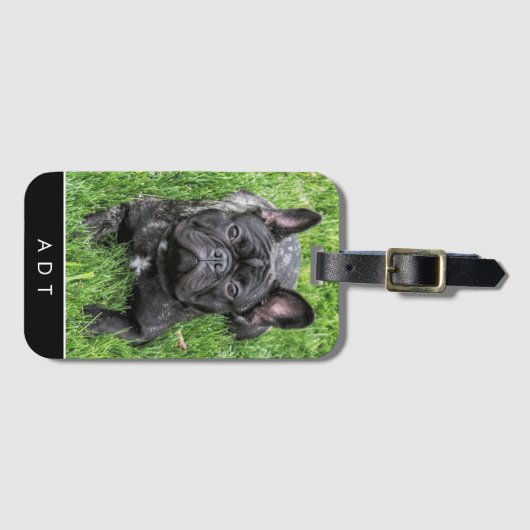 Französisches Bulldog Foto Custom Monogram Luggage Gepäckanhänger (Vorderseite (Horizontal))