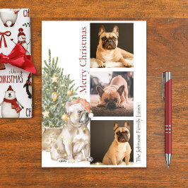 Französisches Bulldog-Foto und Weihnachtsbaum Haus Feiertagskarte