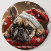 Französisches Bulldog-Weihnachtsfest Button (Vorderseite)