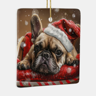 Französisches Bulldog-Weihnachtsfest Keramikornament