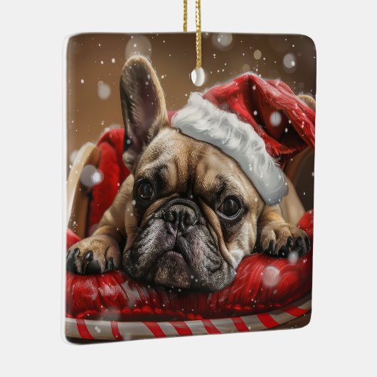 Französisches Bulldog-Weihnachtsfest Keramikornament (Rechts)