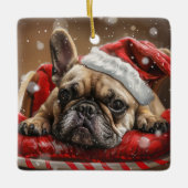 Französisches Bulldog-Weihnachtsfest Keramikornament (Vorderseite)