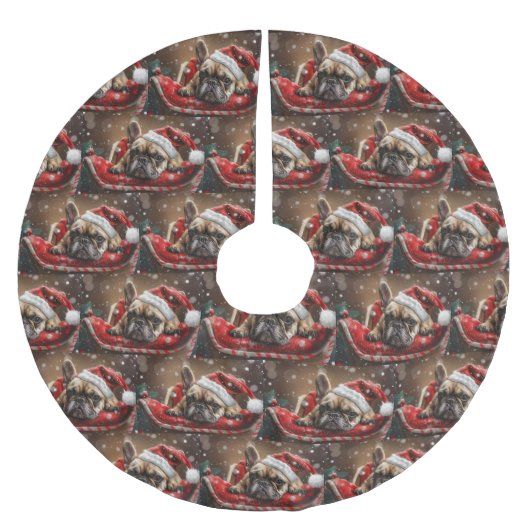 Französisches Bulldog-Weihnachtsfest Polyester Weihnachtsbaumdecke (Vorderseite)