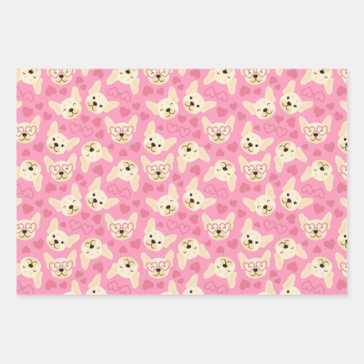 Französisches Bulldogherz Nahtloses Muster Geschenkpapier Set (Vorderseite 3)