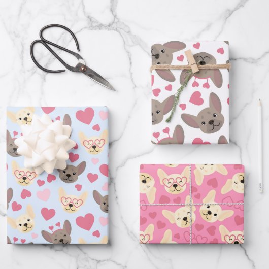 Französisches Bulldogherz Nahtloses Muster Geschenkpapier Set (Vorderseite)