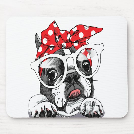 Französisches Bulldogportrait in einem Headband Mousepad (Vorne)