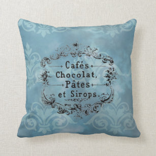Französisches Café Chocolat Blau-Kissen Kissen