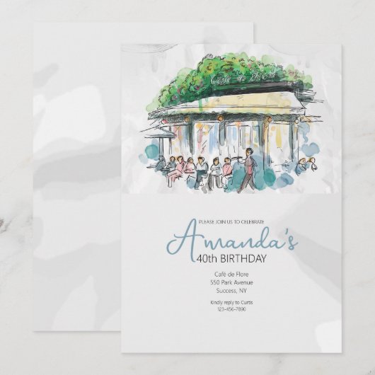 Französisches Café Einladung (Vorne/Hinten)