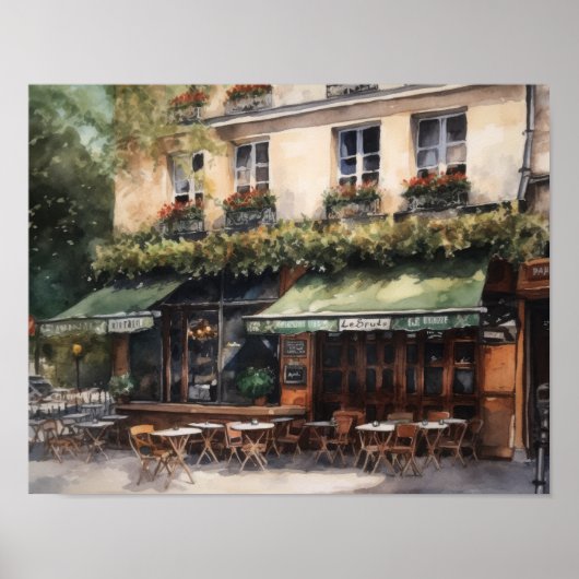Französisches Café Malerei Landschaft Kunst, Dicht Poster (Vorne)