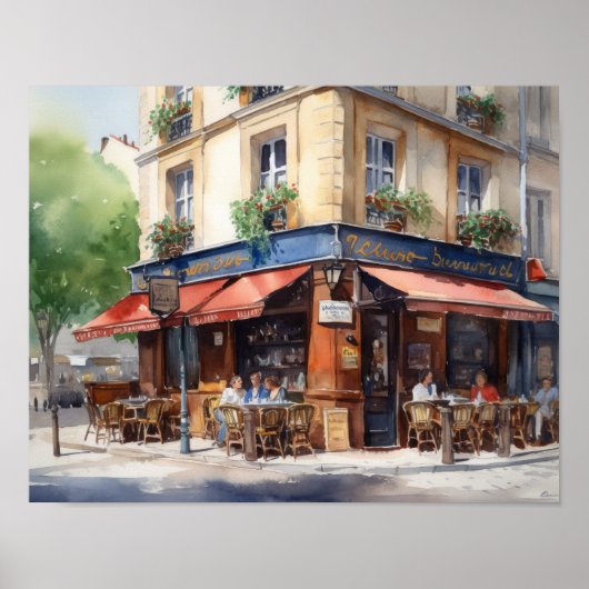 Französisches Café Malerei Landschaft Kunst, Dicht Poster (Vorne)
