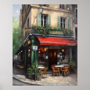 Französisches Café Malerei Landschaft Kunst, Dicht Poster