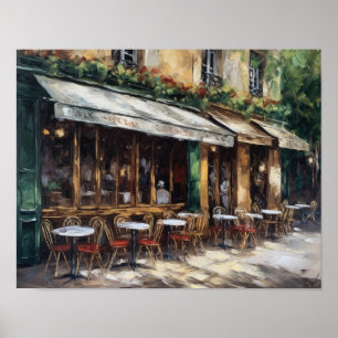 Französisches Café Malerei Landschaft Kunst, Dicht Poster