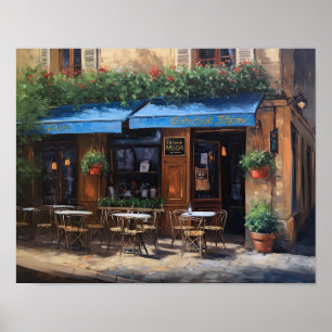 Französisches Café Malerei Landschaft Kunst, Dicht Poster