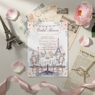 Französisches Café Paris Thema Eiffelturm Brautpar Einladung