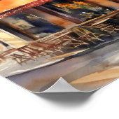 Französisches Café Watercolor Landschaft Kunst, Di Poster (Ecke)