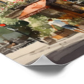 Französisches Café Watercolor Landschaft Kunst, Di Poster (Ecke)