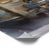 Französisches Café Watercolor Landschaft Kunst, Di Poster (Ecke)