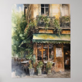 Französisches Café Watercolor Landschaft Kunst, Di Poster (Vorne)